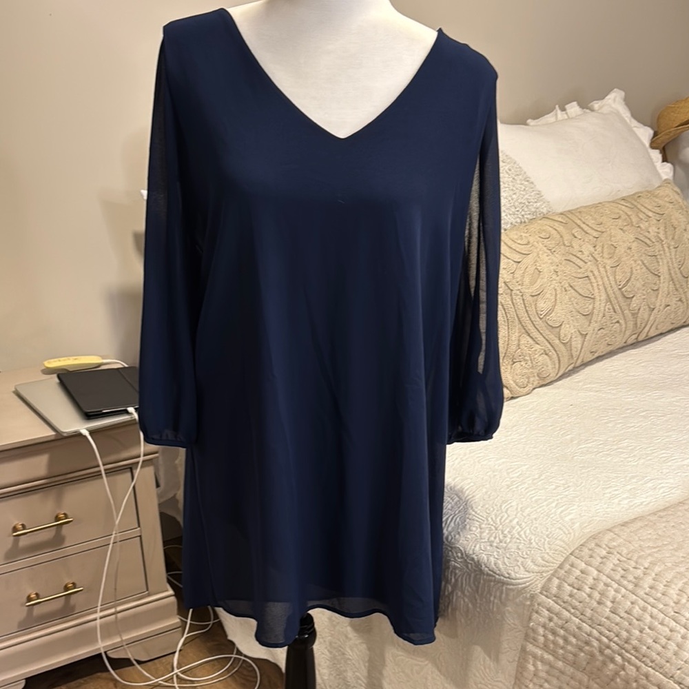 Navy Blue V-Neck Dress
